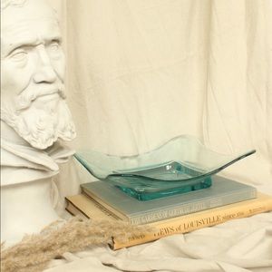 Square green Glass Centerpiece fruit bowl/ serving dish crinkle plate